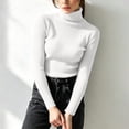 thumbnail image 5 of Zylanna Women's Turtleneck Knit Top, Long Sleeve Stretchy Solid Color Warm Slim Fit Base Layer Shirt White, 5 of 9