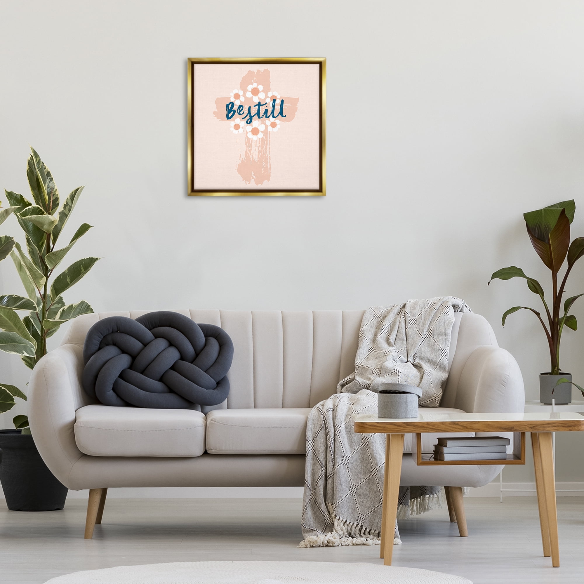 Stupell Industries Be Still Pastel Cross Religious Painting Gold Floater Framed Art Print Wall Art, 25 x 25