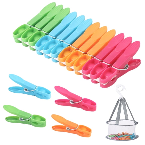 48 Pcs Clothes Pins with Clothespin Bag, Colorful Plastic Clothes Pins, Windproof Heavy Duty Laundry Clothes Clips, Drying Line Pegs for Hanging Clothes