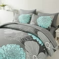 thumbnail image 4 of Dintszyayue Boho Floral Comforter Queen,3Pcs Aqua Flowers Microfiber Bedding Set Adult(90"x90"), 4 of 4
