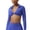 Blue, variant on Women's Long Sleeve Crop Workout Tops Collared Double Lined Twisted Front Lingeries Deep V Neck T-Shirts Yoga Athletic Top Tees Khaki S