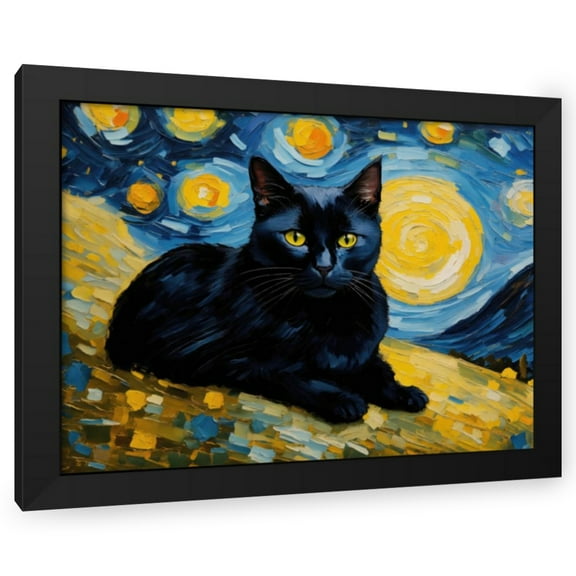 Stephen Chambers 24x19 Black Modern Wood Framed Wall Art Titled - Black Cat 1