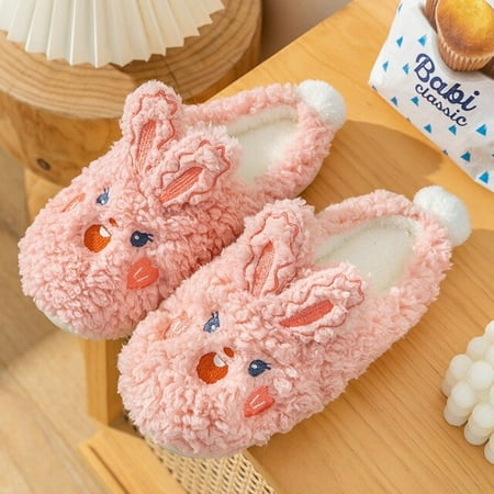 

CoCopeanut Household cartoon Plush Slippers Winter Women Fluffy Faux Fur Warm Soft-Soled Cotton Shoes Home Non-Slip Bedroom Flat Shoes