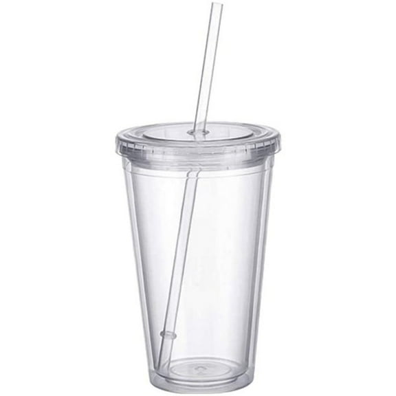 Casewin Clear Insulated Tumblers, Plastic Tumbler Cups, Double Wall Tumblers, 16Oz Acrylic Insulated Tumbler Cups with Lid and Reusable Straw
