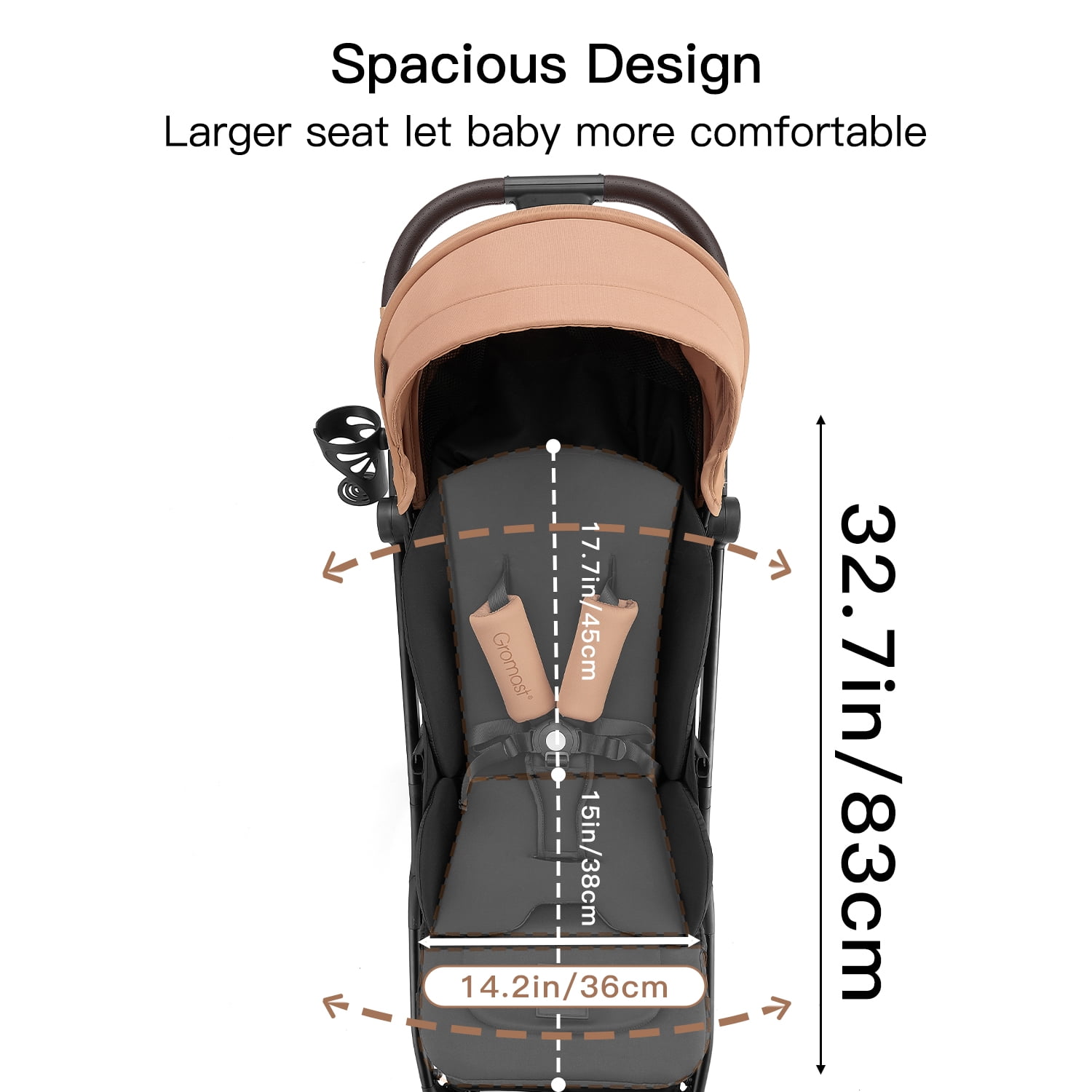 Gravity Folding Baby Stroller - Portable Toddler Stroller w/Adjustable Backrest & Canopy, Lightweight and UV Protected Travel Stroller, One-Hand Automatic Folding - Khaki
