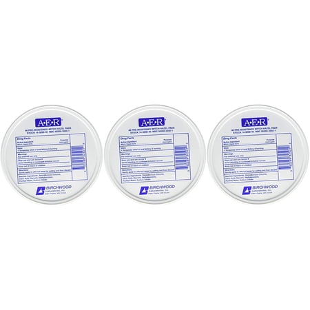 AER Witch Hazel Pads Hemorrhoid Relief (3 Jars of 40 pads)