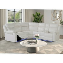 JERFIT White Faux Leather Right Arm Facing Reclining Sectional Sofa with Console, Manual Recliner, Pillow Top Arms for Living Room