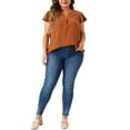 thumbnail image 2 of Agnes Orinda Women's Plus Size Blouses Swiss Dots Notched Neck Ruffle Sleeve Cute Basic Tops 2X Caramel, 2 of 6