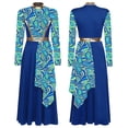 thumbnail image 5 of Nyeemya Liturgical Praise Dance Dress for Women Long Sleeve Mock Neck Printed Metallic Worship Church Gowns Royal XXL, 5 of 6