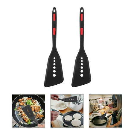 WEAVILUX Pancake Flipper Spatula Silicone Heat-Resistant Black 2Pcs 13.4X3.4X0.8In