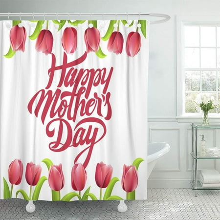 KSADK Happy Mothers Day Typographical with Bunch of Spring Tulips Flowers Design Best Mom Ever Love Shower Curtain Bathroom Curtain 66x72 (Best Flowers For Window Boxes Spring And Summer)