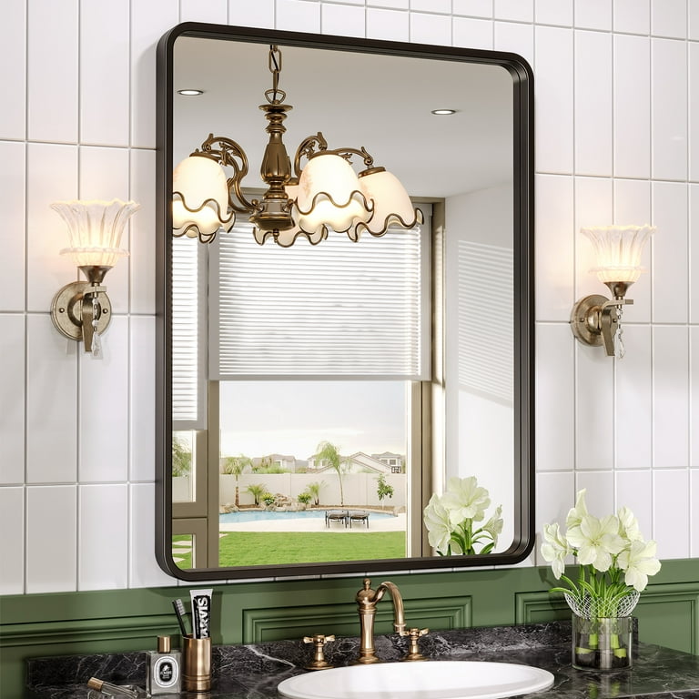 Best Choice Products 24x36in Recessed Bathroom Vanity 2-Way Wall Mirror w/ Rounded Corners, Anti-Blast Film