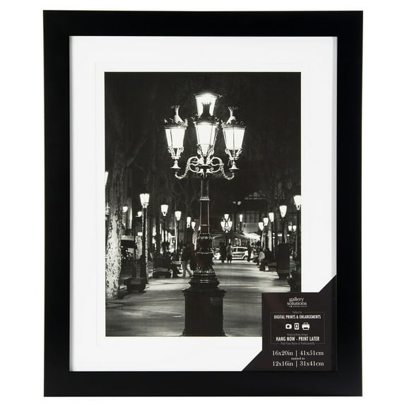 16x20 Wide Flat Black Frame With Mat For 12x16 Image