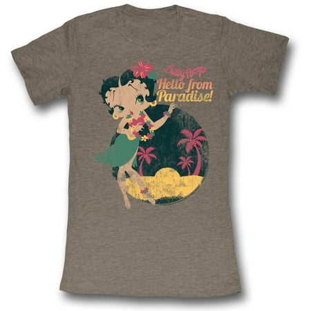 Hardwood Classics Vintage Tee - Betty Boop Hello From Paradise T-Shirt American Classics Vintage Brown Adult Women 60% Cotton/40% Polyester Short Sleeve