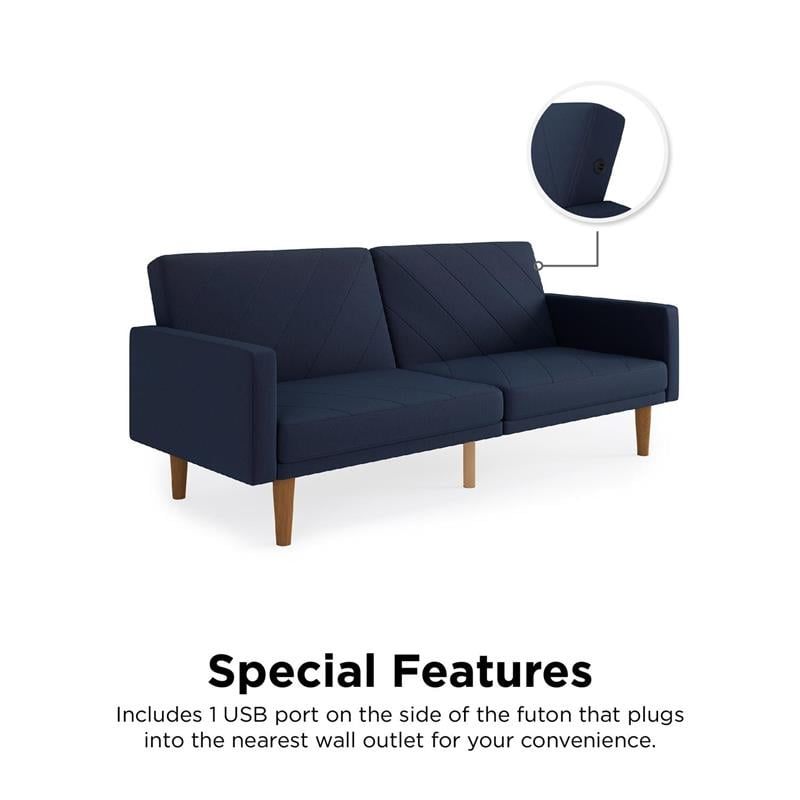 Ordsprog kort omhyggelig DHP Mathias Futon and Sofa Bed with USB Port for Charging Devices in Navy  Linen - Walmart.com