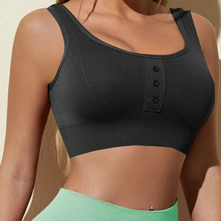 Haoxianjian Shapewear Underwear for Women Button Crew Neck Sports Bra Soft Seamless Brassiere Racerback Yoga Bra with Built in Bra Workout Crop Tank Top
