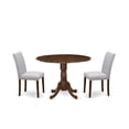 thumbnail image 3 of East West Furniture 3 Pc Dining Set Includes a Round Table and 2 Upholstered Chairs, Antique Walnut, 3 of 7