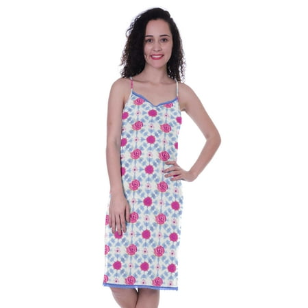 

Moomaya Printed Spaghetti Strap Nightgown For Womens Lace V-Neck Sleepwear Nightdress