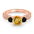 thumbnail image 2 of Gem Stone King 18K Rose Gold Plated Silver Yellow Citrine Black Onyx and White Moissanite Engagement Ring for Women (1.82 Cttw, Gemstone November Birthstone, Round 7MM and 4MM, Size 5), 2 of 3