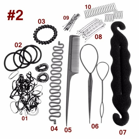 Luckyfine 4 Styles Hair Clips Hair Bands Bun Maker Braid Roller