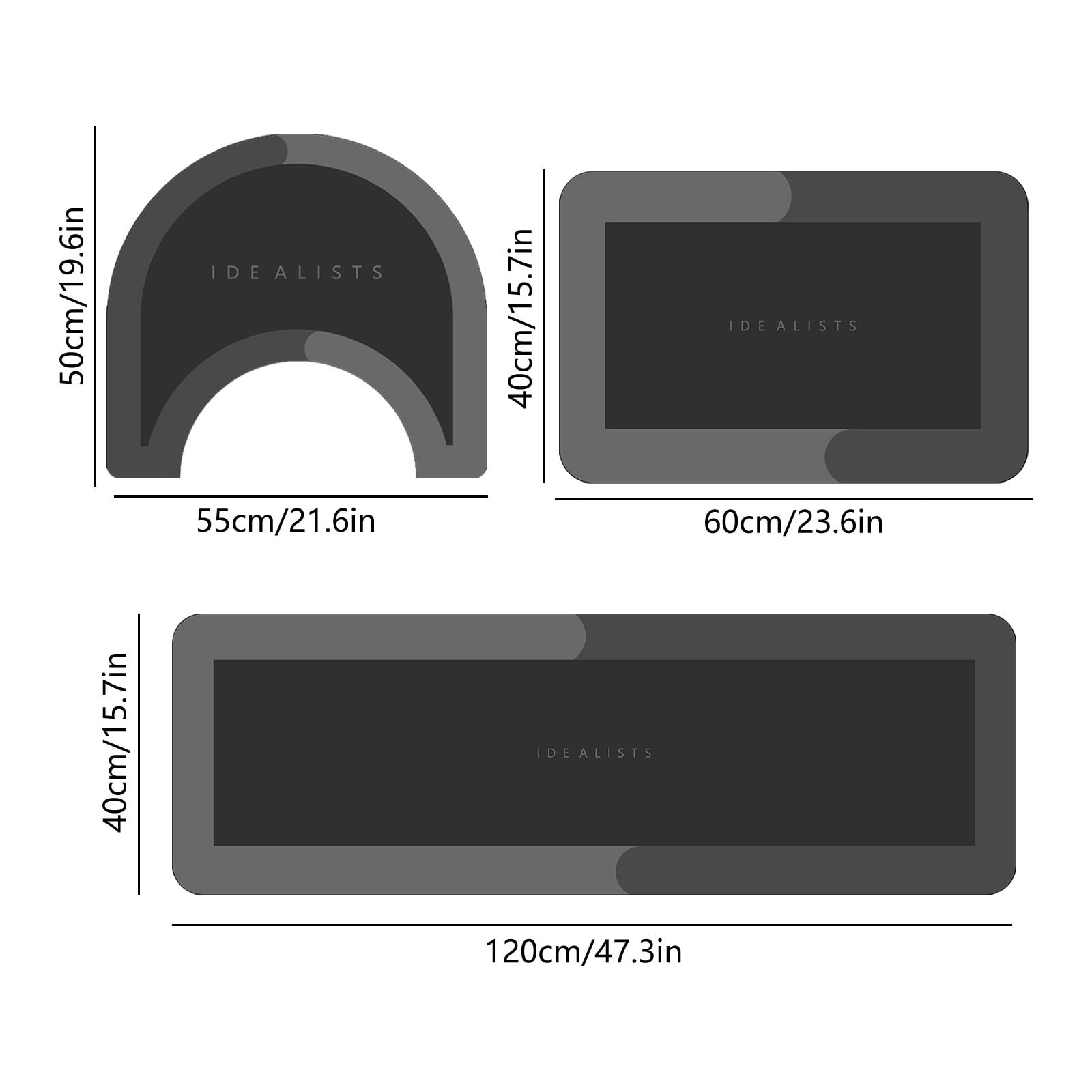 AuroraX Stone Bathroom Rug Set 3 Piece with Black Absorbent Non Slip Rubber-Backed Diatomaceous Earth Bath Mat Long Rug Runner U-Shaped Toilet Rug Washable Quick Dry Bath Rug Set for Bathtub,Shower