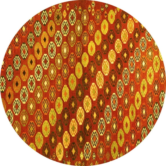Ahgly Company Indoor Round Abstract Yellow Contemporary Area Rugs, 7' Round