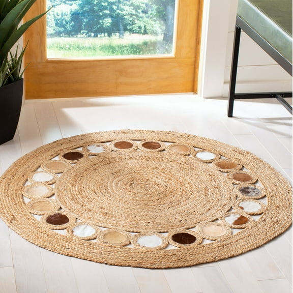 SAFAVIEH Natural Fiber Annandale Geometric Area Rug, Beige/Brown, 3' x 3' Round