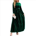 thumbnail image 3 of Vestido Elegante de Terciopelo con Cinturón, Plisado, de Larga, para Cóctel, Formal, Boda, Invitada, Corte A Verde XXL, 3 of 10