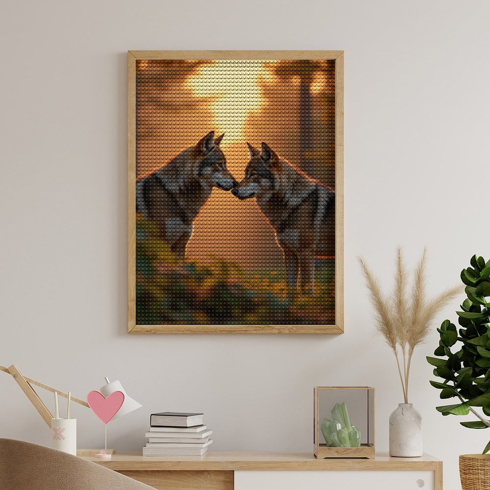 Diamond Art Kits for Adults, Sunset Forest Wolf Pair 5D Diamond Painting Kits for Adults Beginners, DIY Full Drill Diamond Painting, Gem Art and Crafts 12x16