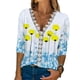 thumbnail image 1 of Blusa de manga 3/4 Top Escote en V Blusa informal con ribete de encaje ajustada Camisa para mujer Citas de verano Amarillo S, 1 of 7