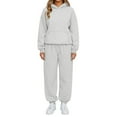 thumbnail image 2 of Women's Casual Hooded Sweatshirt and Wide-Leg Pants Tracksuit Set, for Winter Sports and Everyday Comfort,Light Gray,M, 2 of 6