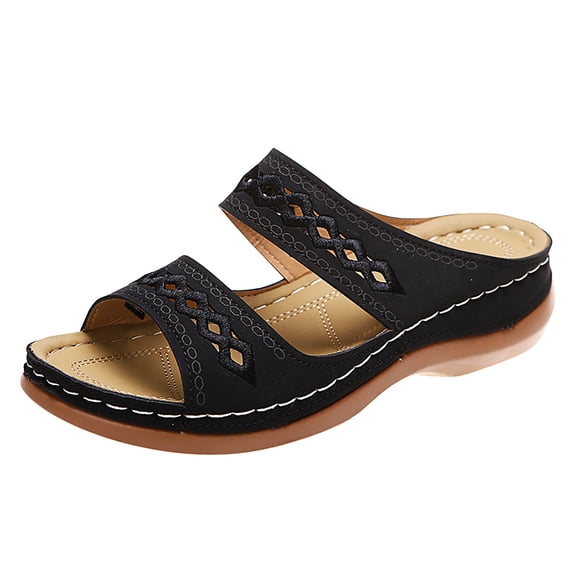 TOWED22 Women's Flip Flop Shoes Summer Platform Sandals Beach Shells Wedge Sandals for Women(Black,7.5)