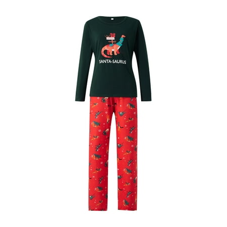 

Gureui Family Matching Christmas Pajamas Sleepwear Outfits Long Sleeve Cartoon Dinosaur Printed Round Neck Tops + Elastic Waist Long Pants for Adults/ Kids/Baby/Dog Family Party