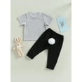 thumbnail image 4 of Bagilaanoe 2Pcs Toddler Baby Girl Boy Easter Outfits Cartoon Print Short Sleeve T-shirt Tops + Jogger Trousers 6M 12M 18M 24M 3T Kids Long Pants Set, 4 of 9