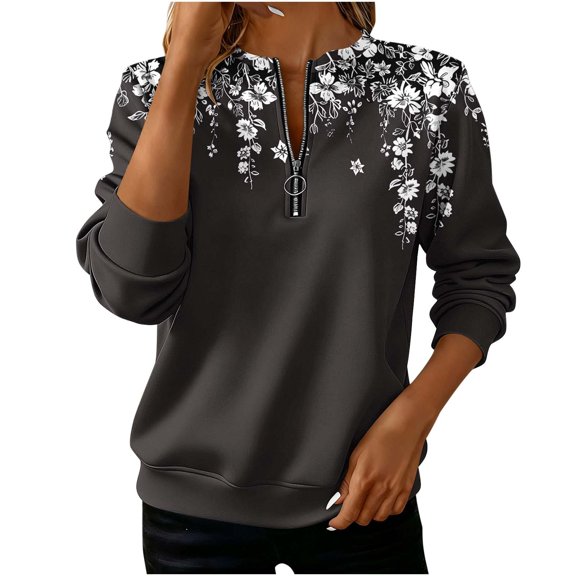 Kezqiaxn Quarter Zip Pullover Women Fashion Clothing Long Sleeve Pullover Tops Crew Neck Sweatshirts Womens Clothes Multicolor XXL