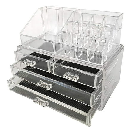 Clear Acrylic Cosmetic Organizer 4 Drawers Makeup Case Storage Holder Box