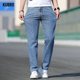 thumbnail image 4 of KUBRO 2024 novedad de verano, pantalones vaqueros grises elásticos sueltos para hombre, pantalones vaqueros de pierna recta elásticos informales a la moda, marca azul claro para hombre, 4 of 5