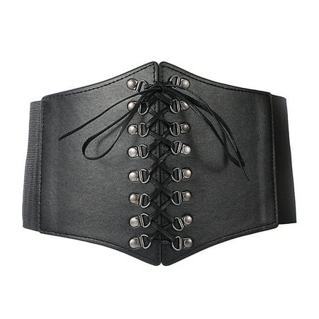 

Sunisery Womens Faux Leather Corset Belt Solid Color Waist Cincher Elastic Underbust Waistband