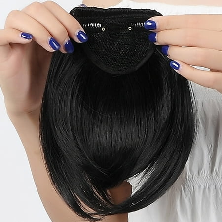 Human Hair Extensions Micro S-noilite Lady Natural Hair Extension Clip In Front Hair Bangs Fringe human Straight Hair Front Hair Extensions 1 pcs Dark Black,8