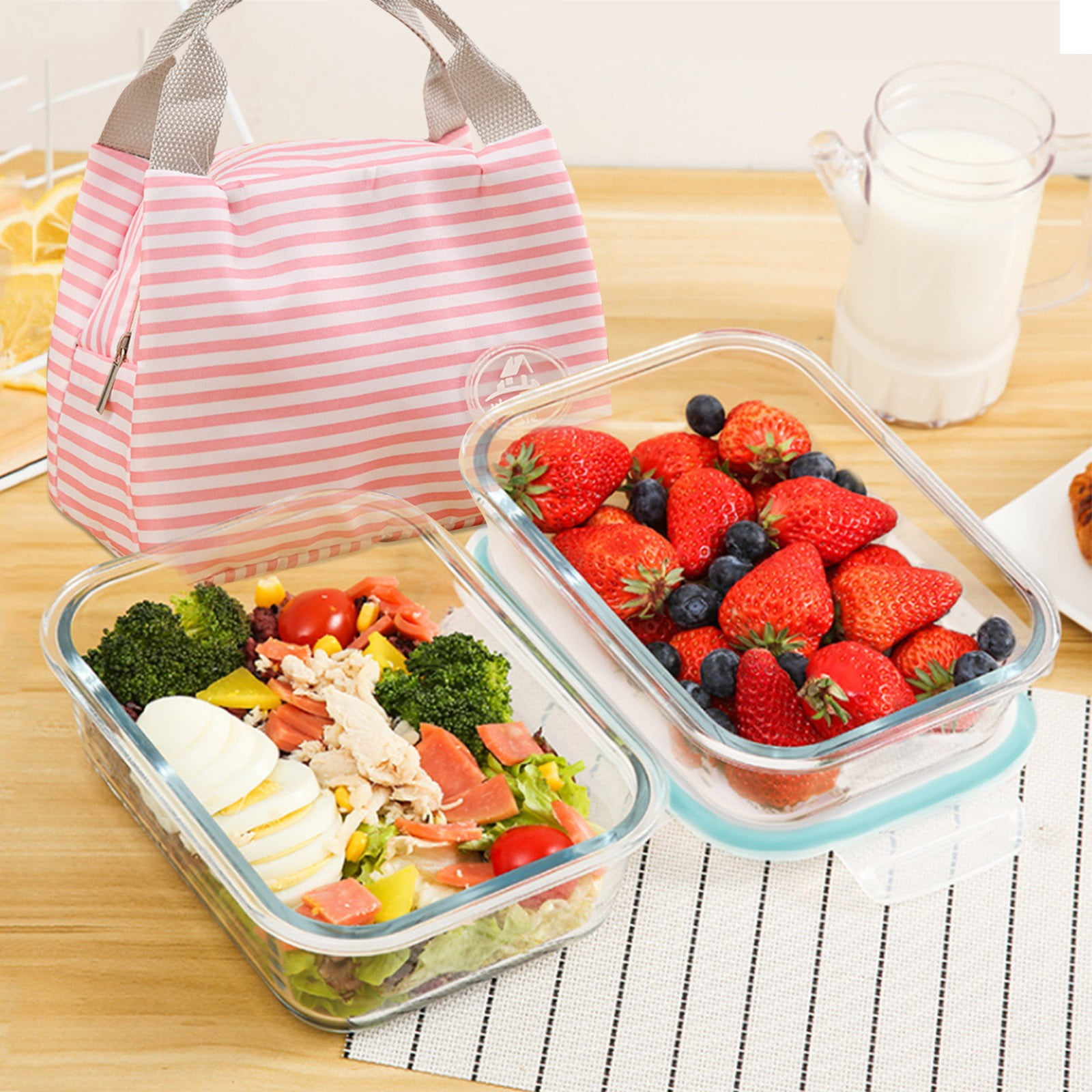 Korea Style Heat-Resistant Glass Lunch Box For Man Women Vertical Stripe  Bento Box Clear Food