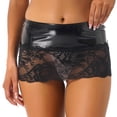 thumbnail image 5 of Minifalda de charol de látex para mujer, falda de cintura baja con retales de encaje transparente, cintura elástica, ropa para discoteca Rave de baile en barra, 5 of 5