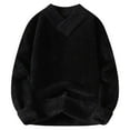 thumbnail image 3 of TFEOQRY Men's Fuzzy Sweater Long Sleeve V-Neck Pullover Solid Knitted Sweater Fall Winter Loose Warm Tops Black, 3 of 6