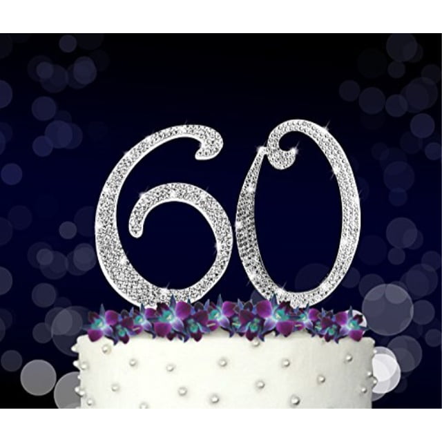 Large 60th Birthday Anniversary Number Cake Topper Sparkling Rhinestone Crystals 