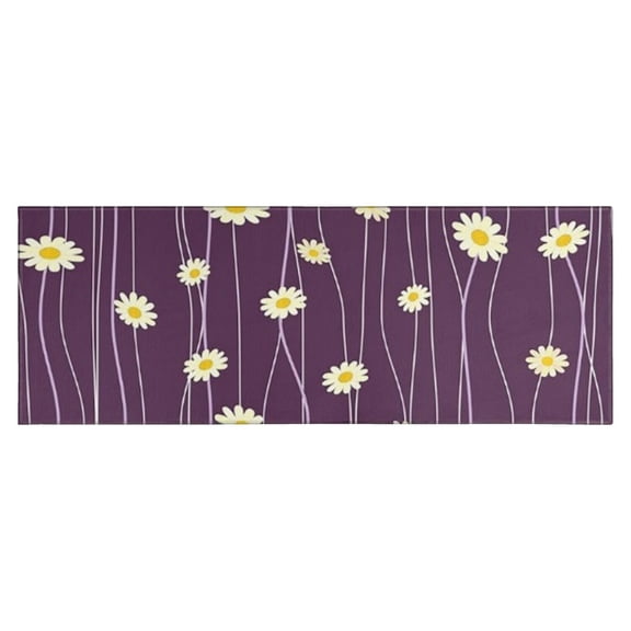 Purple Daisy Flower Wavy Lines Pattern Kitchen Rug Mat,Kitchen Runner Rugs Non Skid Washable,Decorative Kitchen Floor Mats for Kitchen,Sink,Laundry,17"X47"