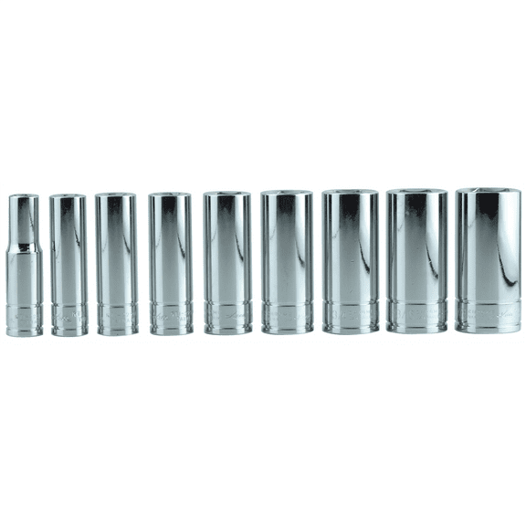 K-Tool 22201 9-pc 3/8" Drive 6-Point Fractional SAE Deep Chrome Socket Set
