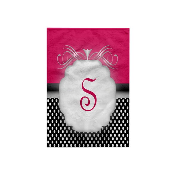 3dRose, Elegant Pink with Black and White Polka Dot Monogram Letter S, 15x22 Hand Towel