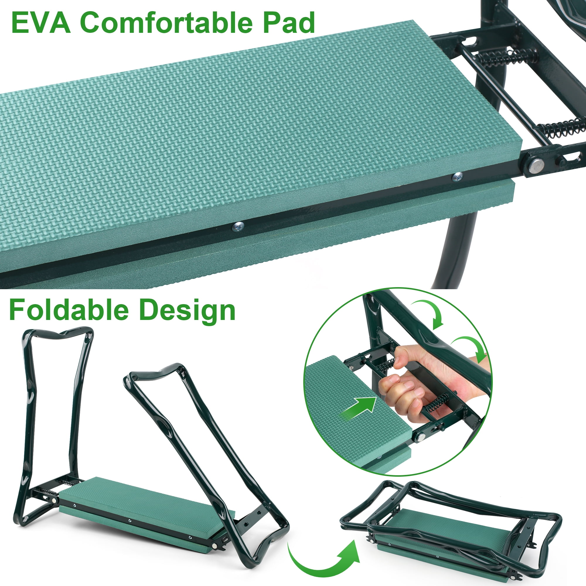 Folding Garden Kneeler and Bench Kneeling Soft Eva Pad Seat with Stool Pouch,Green