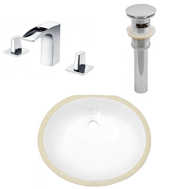 American Imaginations 16.5-in. W CSA Oval Bathroom Undermount Sink Set In White - Chrome Hardware - Overflow Drain Incl. AI-27094