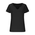 thumbnail image 3 of Hvot&aat Women Ribbed Short Sleeve T-shirt Notch Neck Solid Color Tees Casual Stretch Slim Fit Basic Tops, 3 of 5