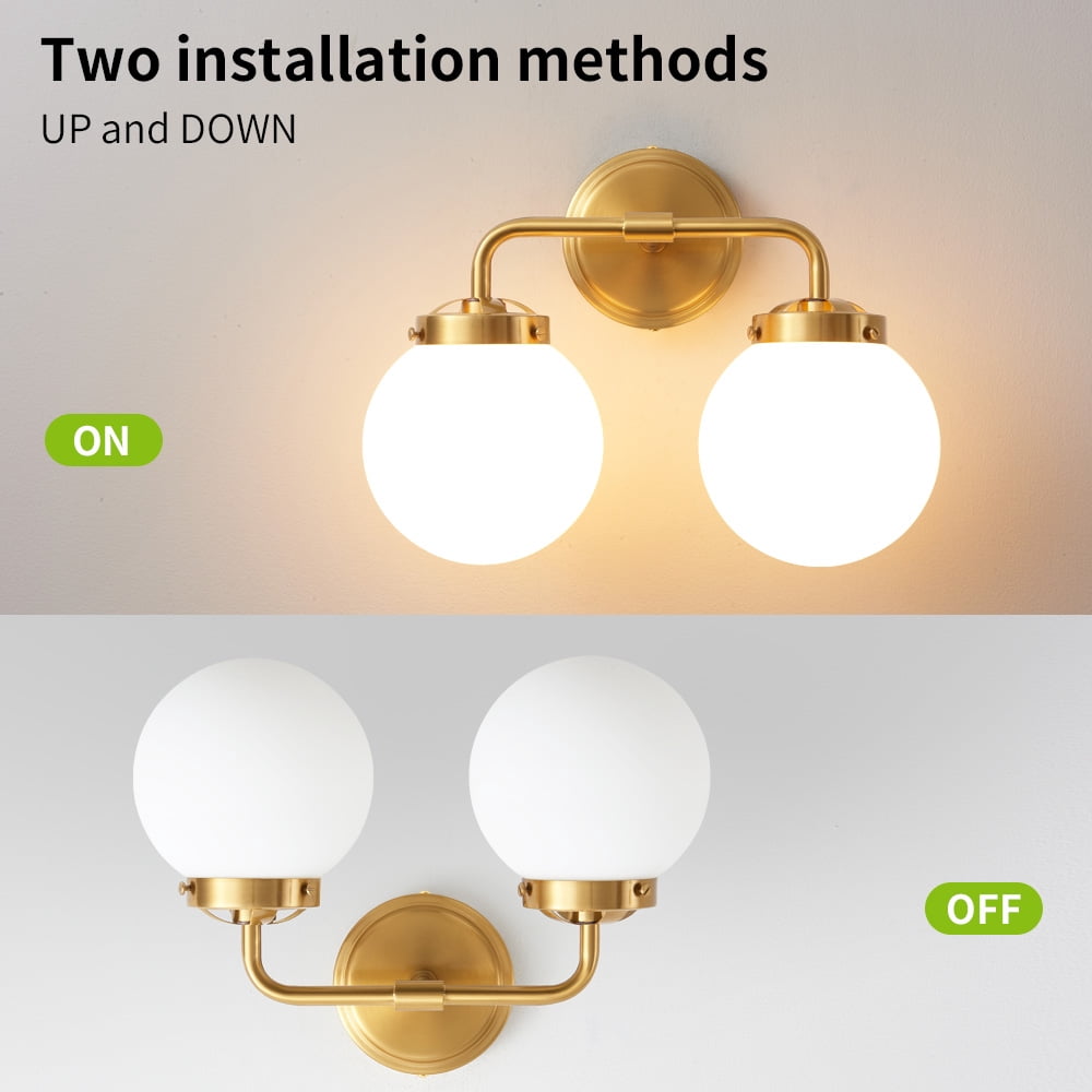 Bathroom Light Fixtures Gold 2-Light Globe Mordern Vanity Light Fixtures Over Mirror with White Globe Shade
